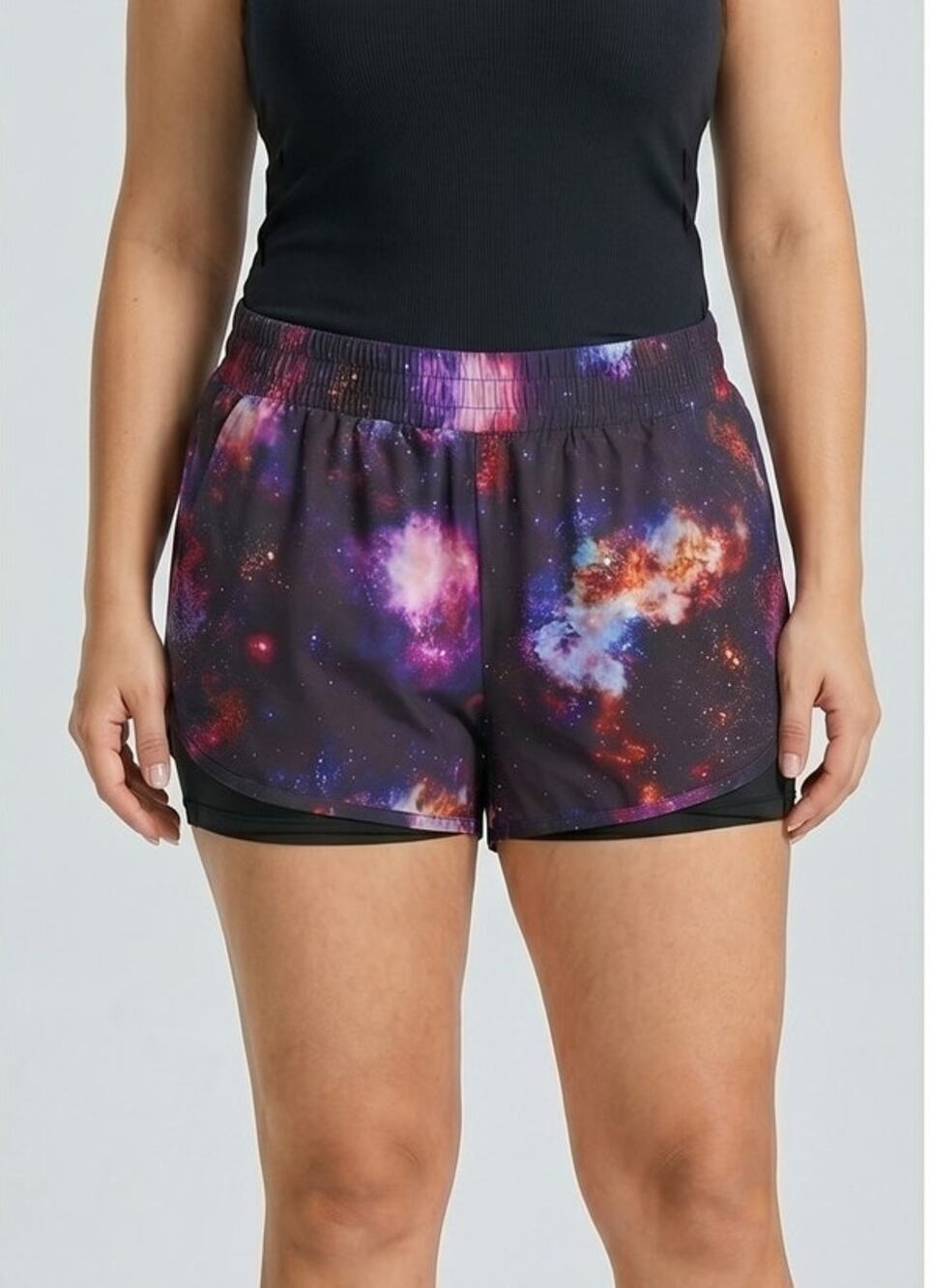 Avia XXL Lined Athletic Shorts Black Purple